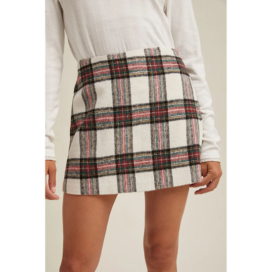 Brushed Plaid Mini Skirt - Cream Combo