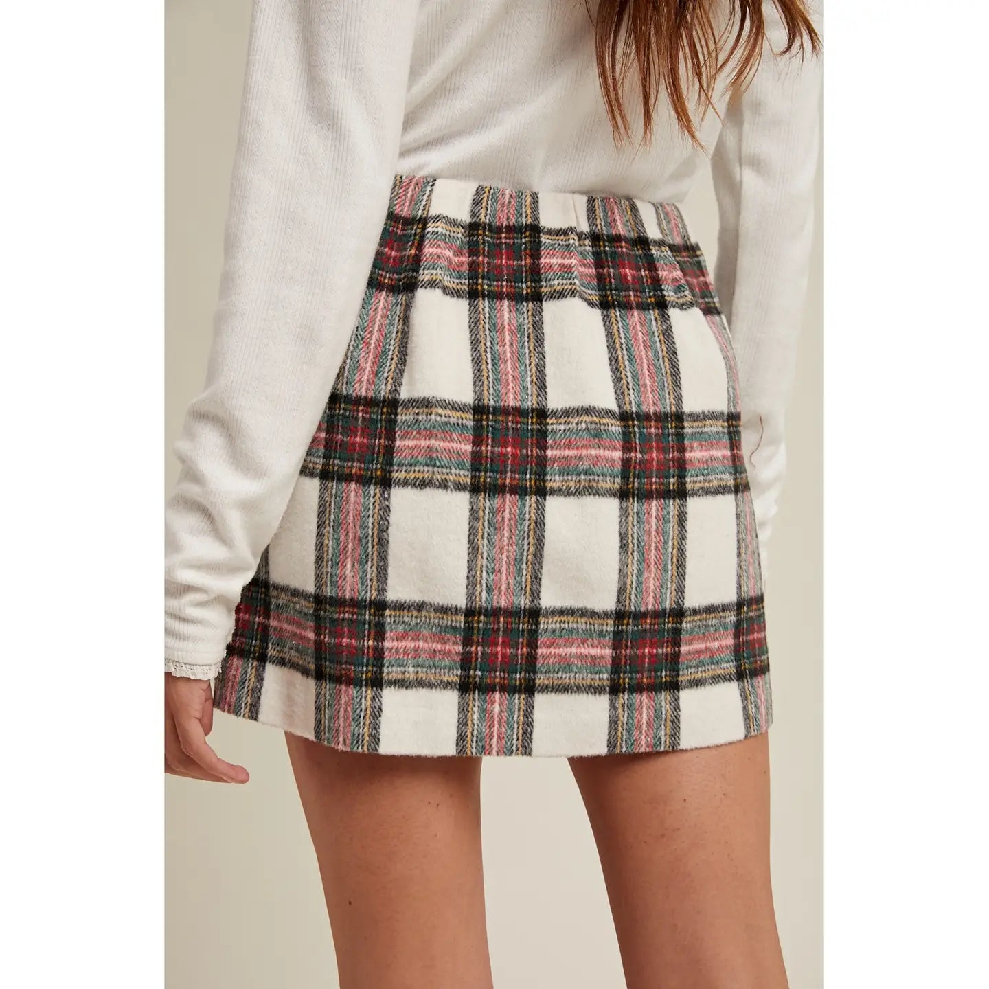 Brushed Plaid Mini Skirt - Cream Combo