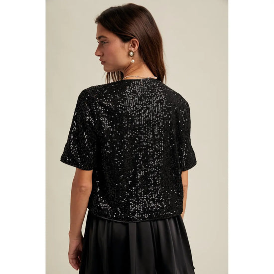 Sequin Top with Bow Detail - Black
