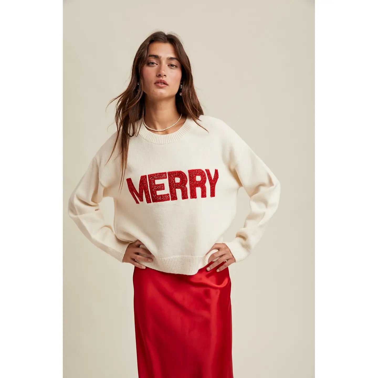Merry Glitter Sweater - White/Red