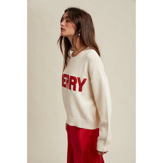 Merry Glitter Sweater - White/Red