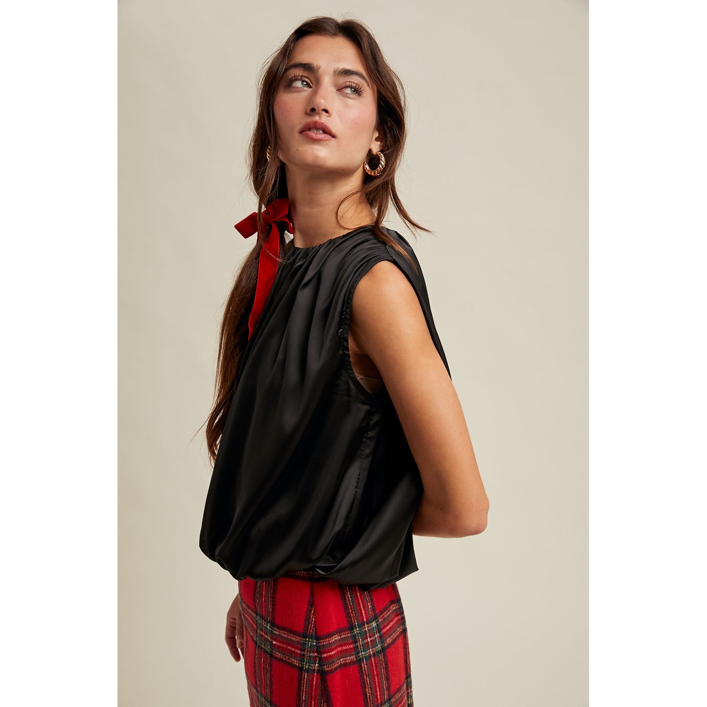 Double Layer Satin Top - Onyx