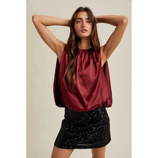 Double Layer Satin Top - Burgundy