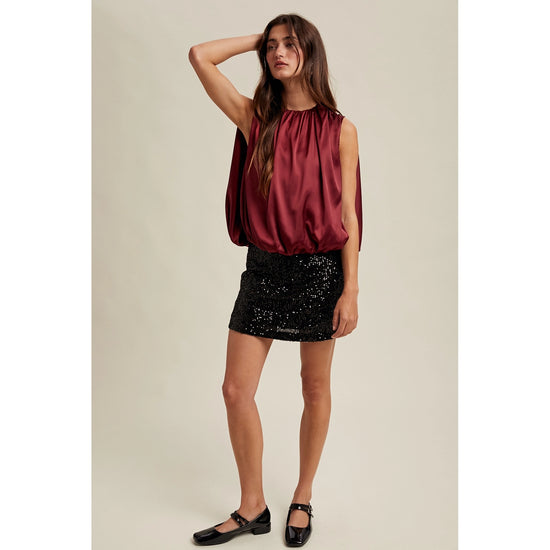Double Layer Satin Top - Burgundy