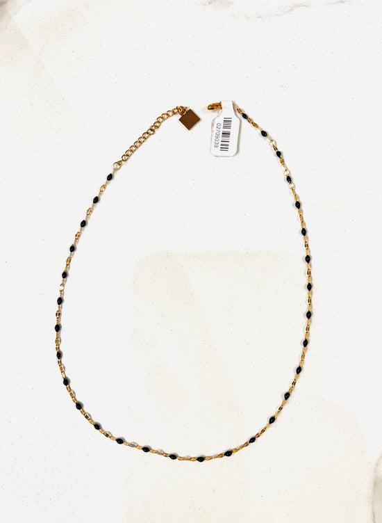 Gold Necklace with Black Beads