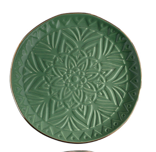 Gold Rimmed Appetizer Plate - Medium Green