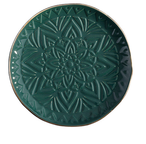 Gold Rimmed Appetizer Plate - Dark Green