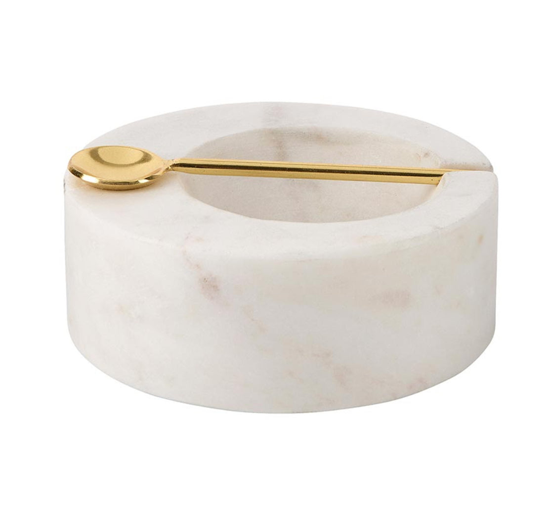 White Marble Pinch Pot with Spoon