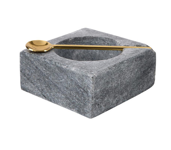 Grey Square Marble Pinch Pot with Spoon