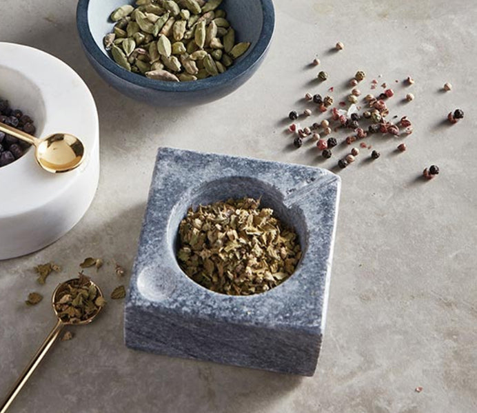 Grey Square Marble Pinch Pot with Spoon