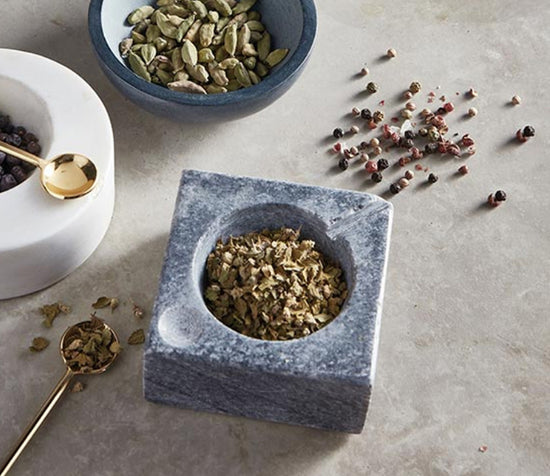 Grey Square Marble Pinch Pot with Spoon