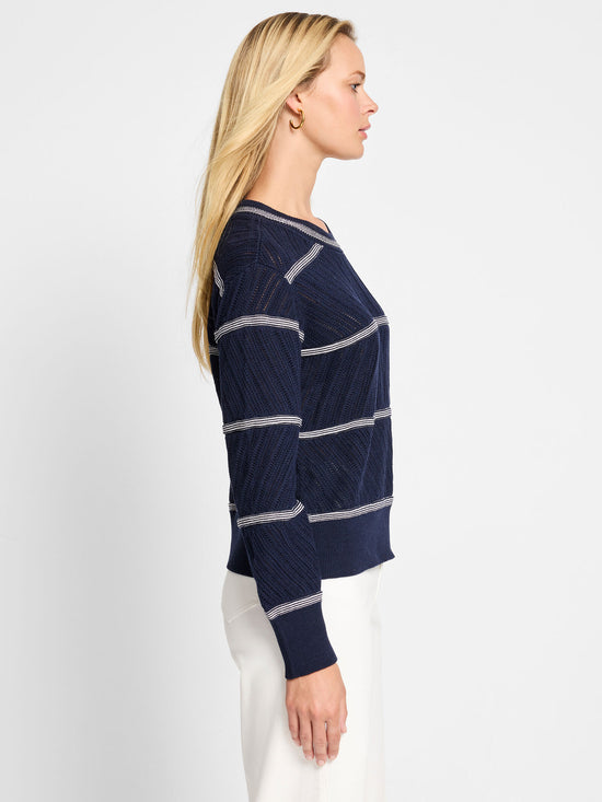 Pointelle Stripe Sweater - Indigo Multi