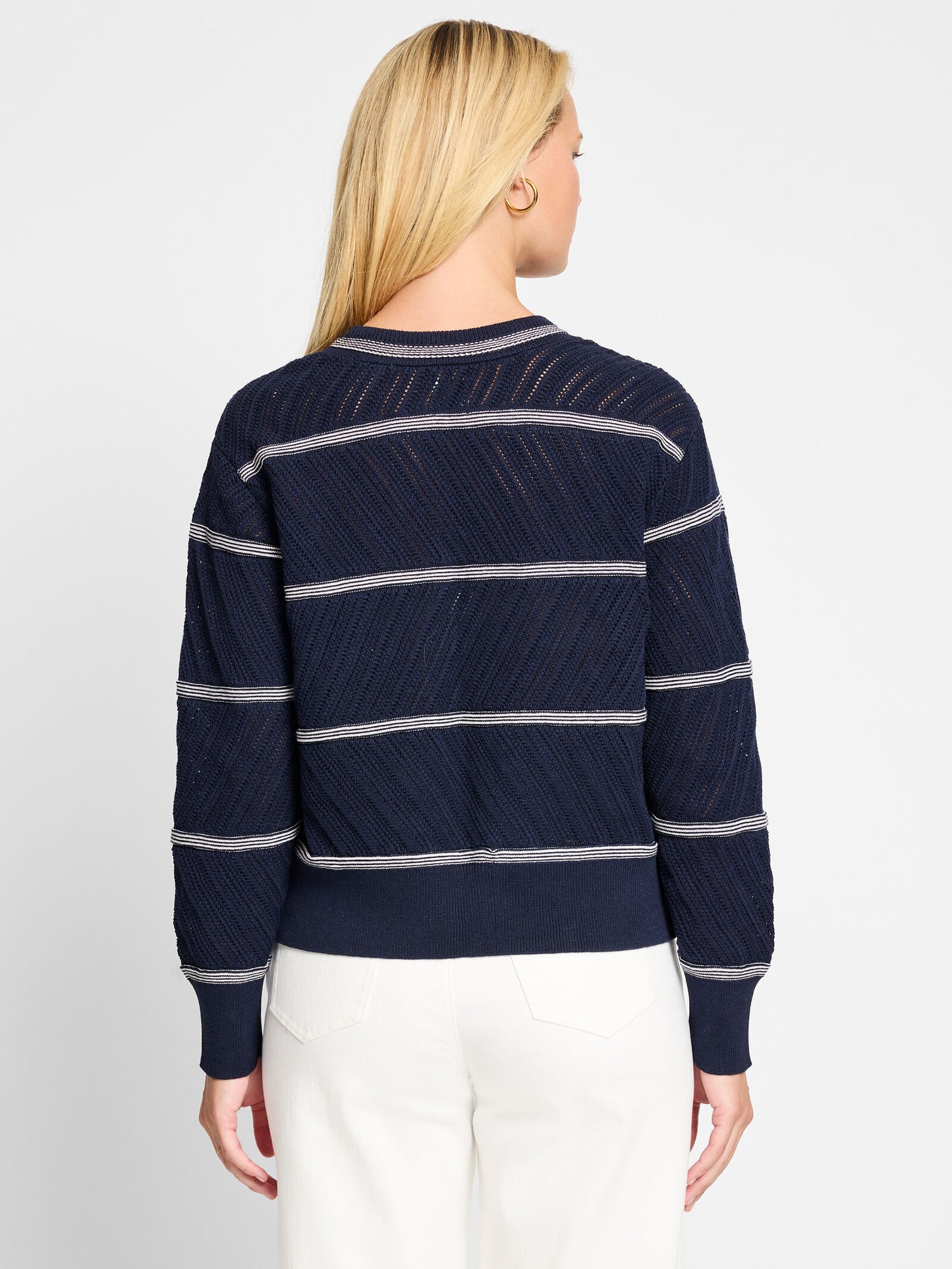 Pointelle Stripe Sweater - Indigo Multi