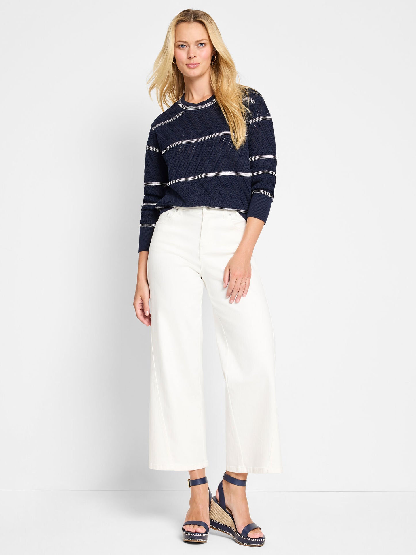 Pointelle Stripe Sweater - Indigo Multi