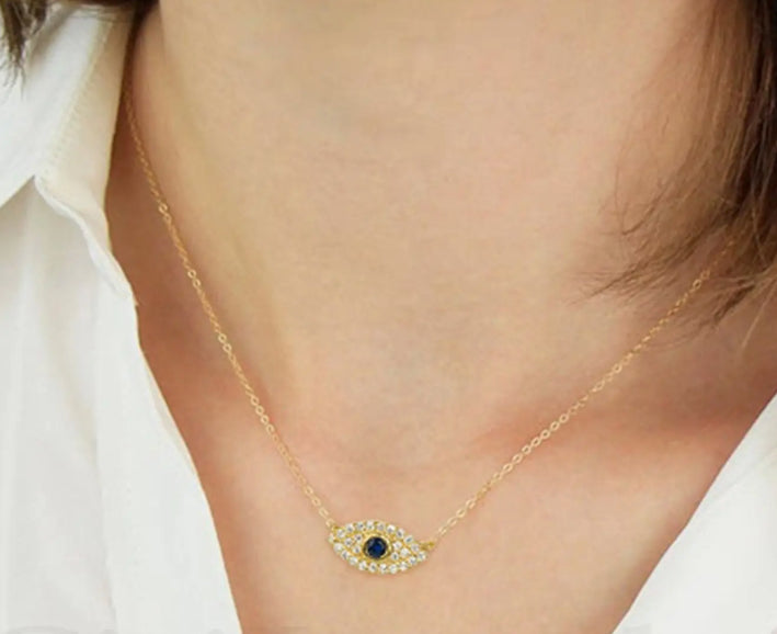 Silver Evil Eye Cz Necklace
