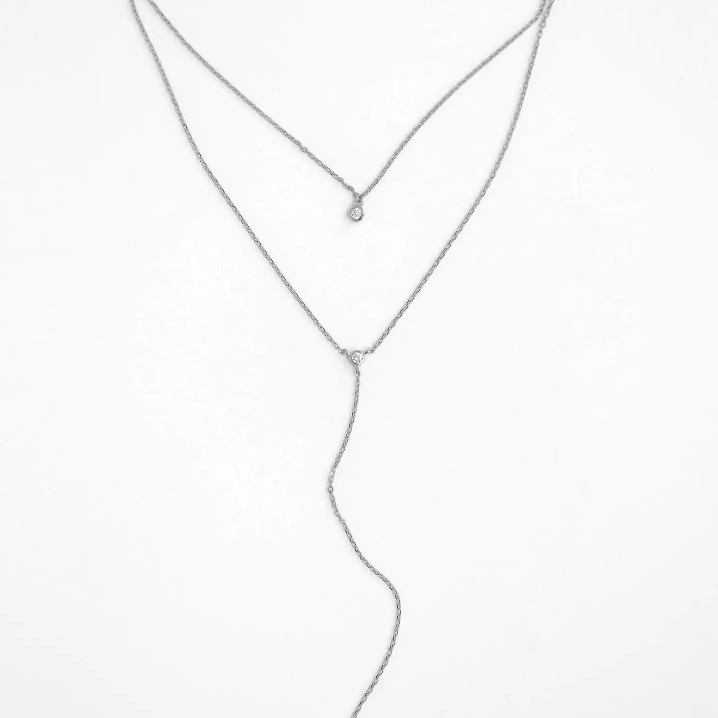 Minimalist Larriat CZ Necklace - White Rhodium