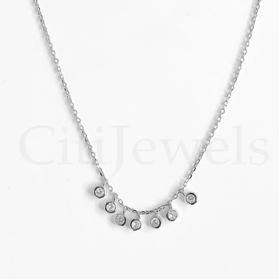 Y-Style CZ Drop Necklace - Silver