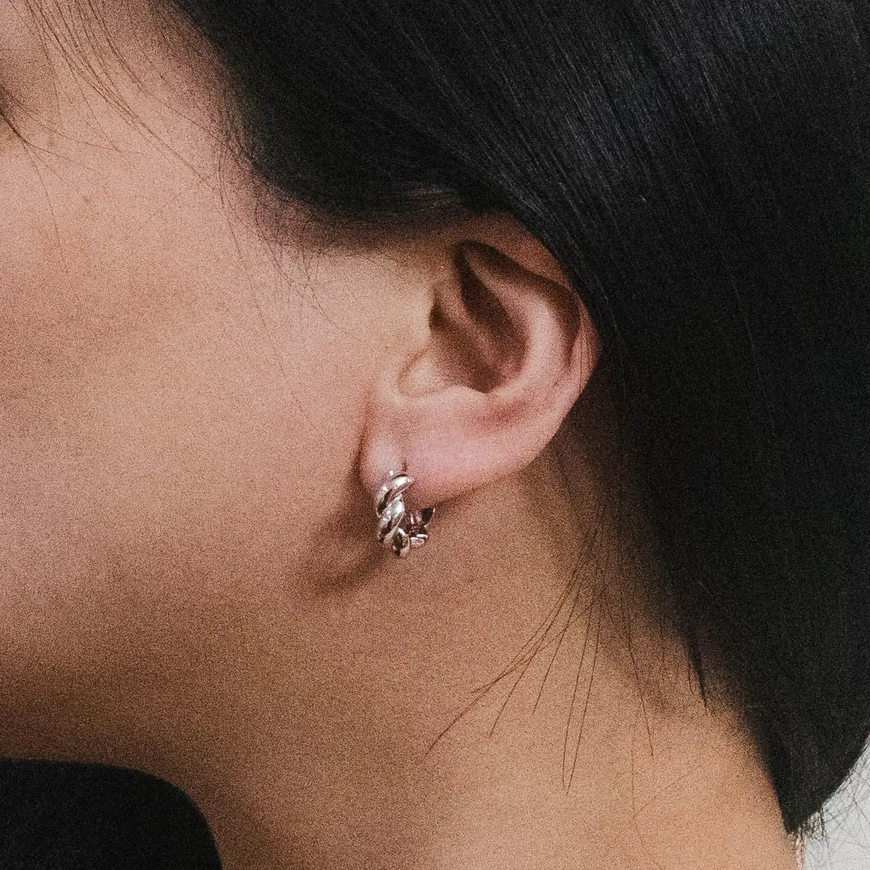 Twist Huggie Hoop Earrings - Silver