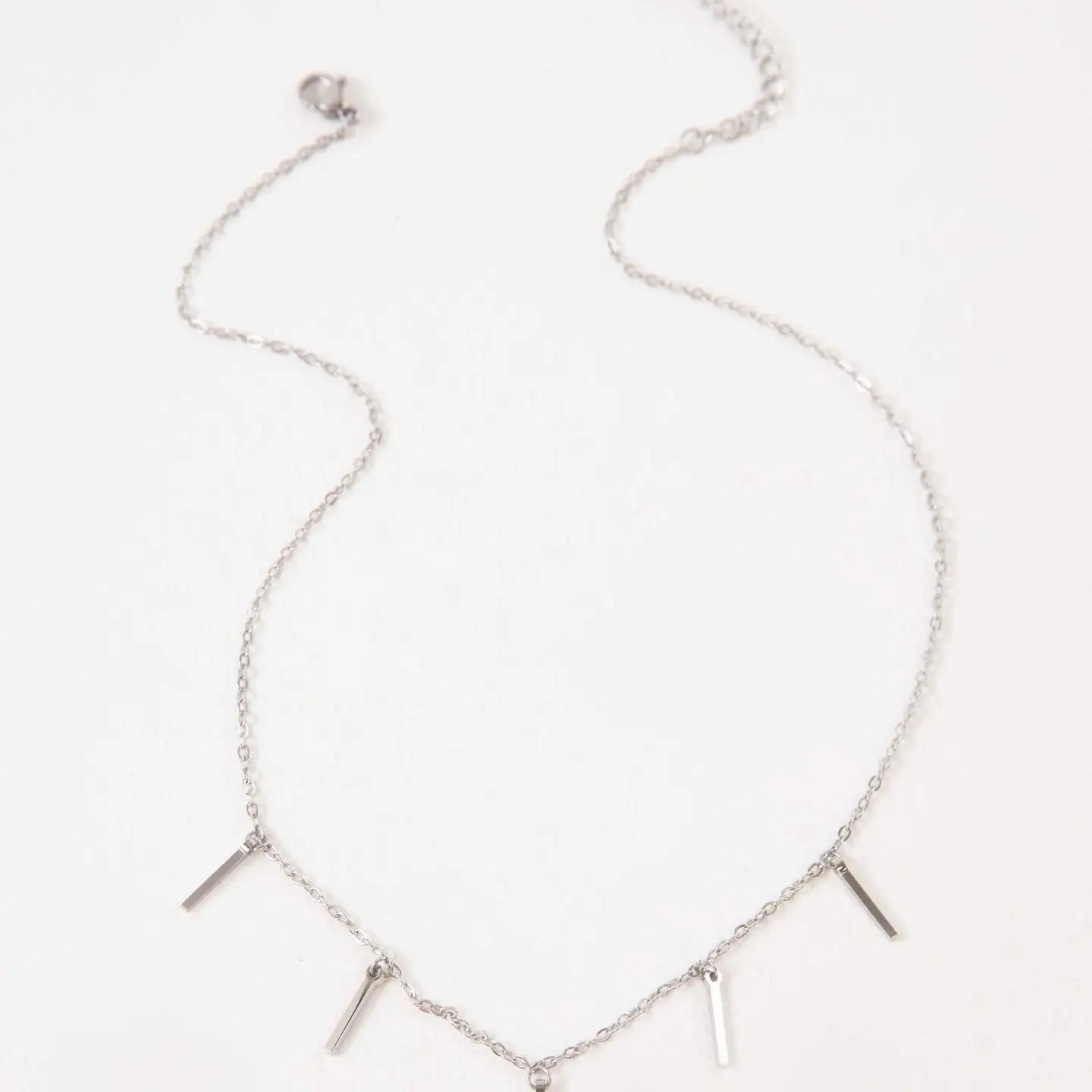 Bar Tassel Drop Necklace - Silver