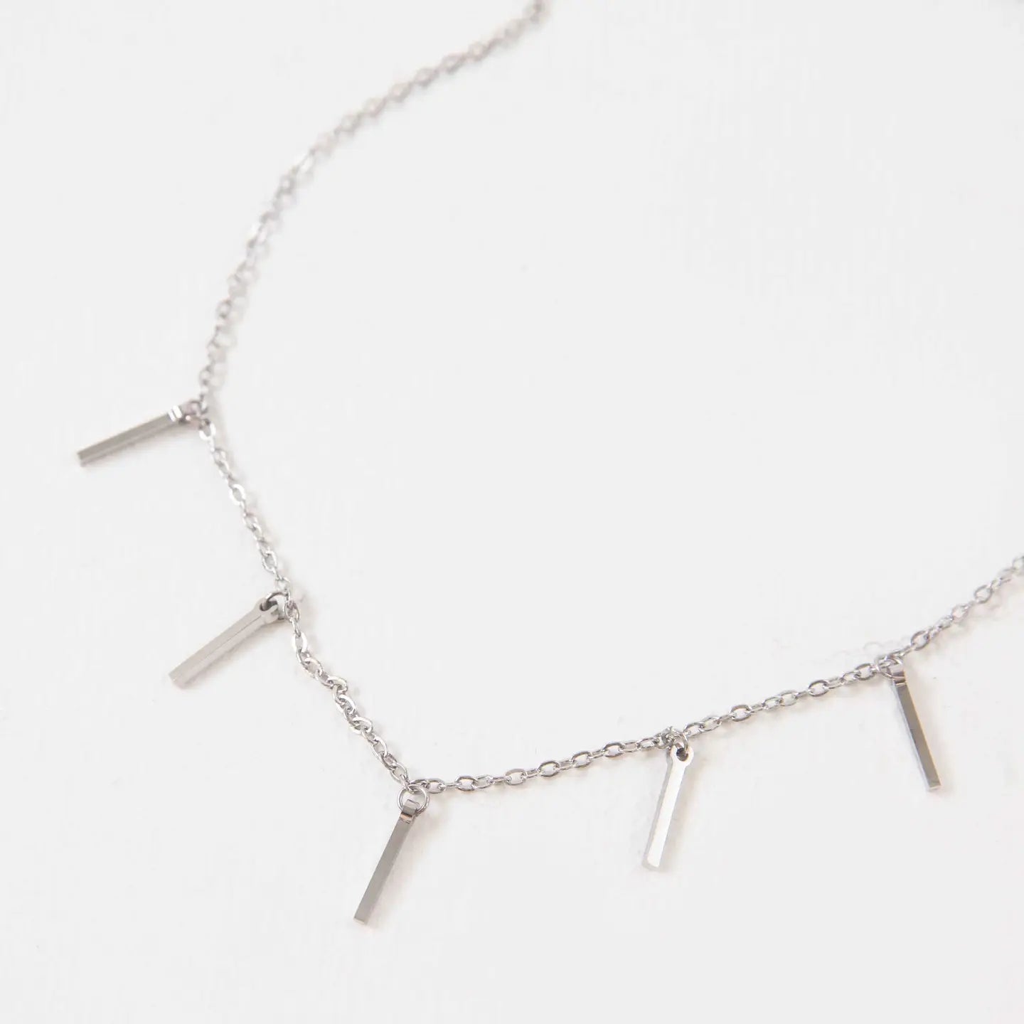 Bar Tassel Drop Necklace - Silver