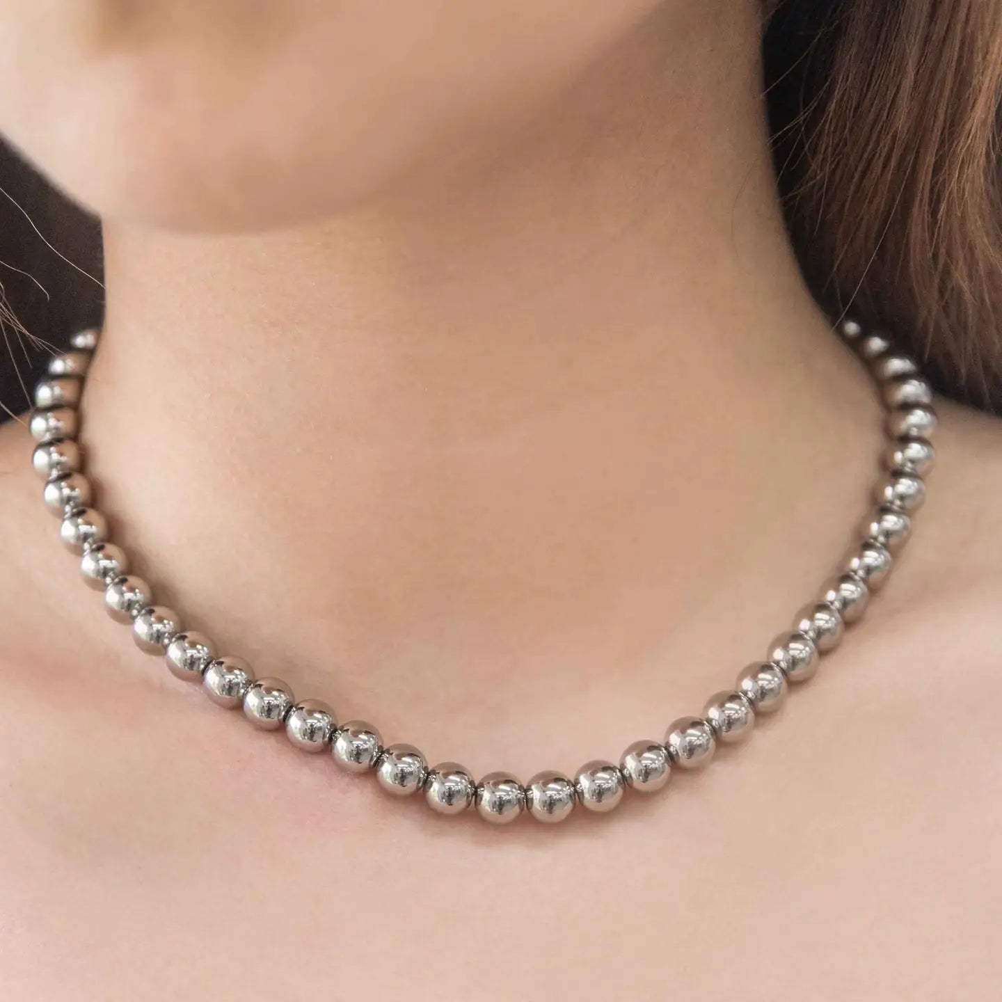 Macro Silver Bead Necklace