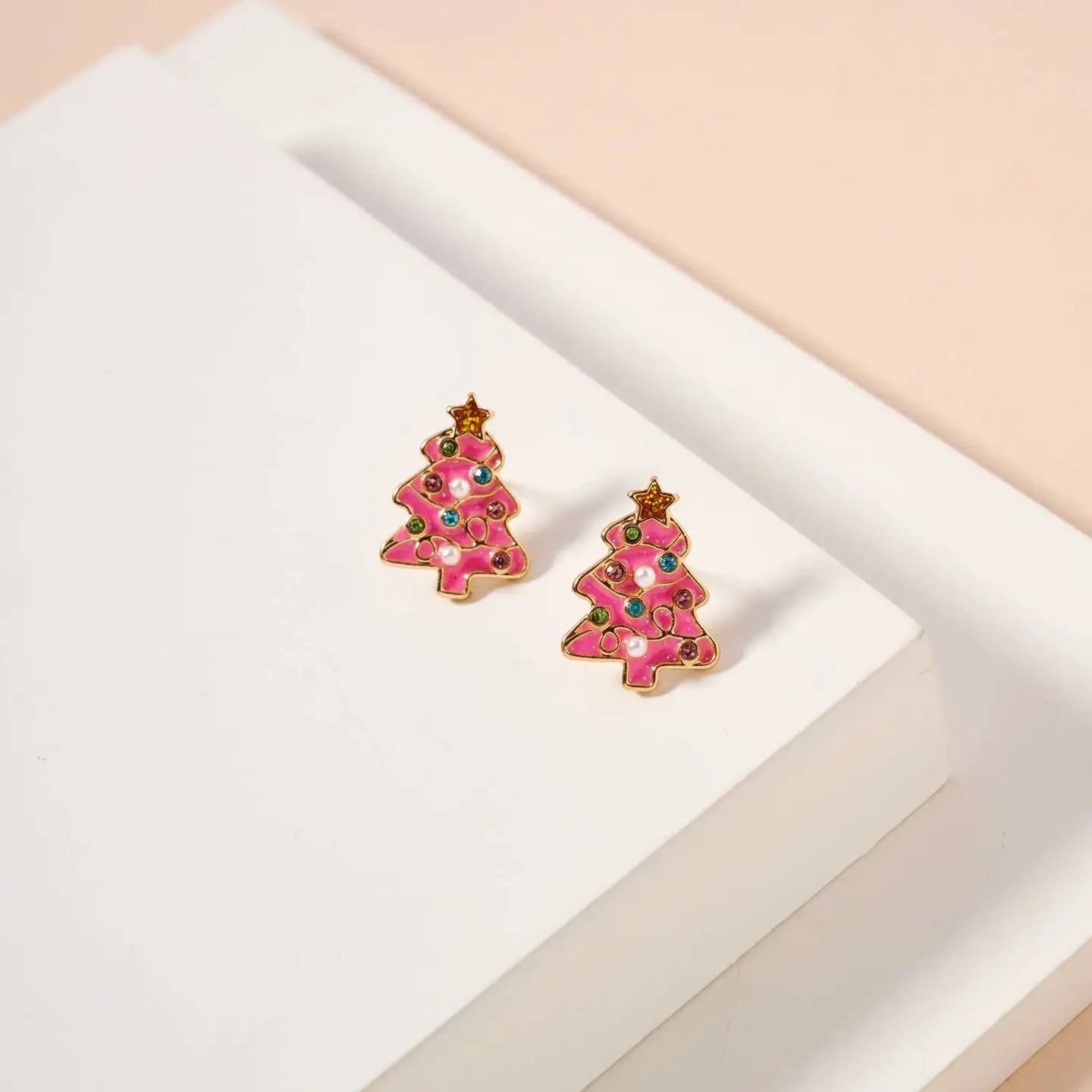 Holiday Tree Stud Earrings - Pink