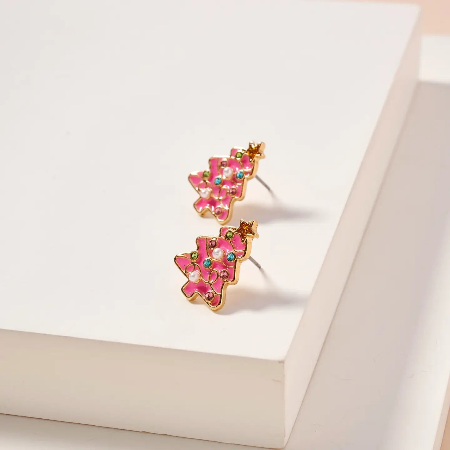 Holiday Tree Stud Earrings - Pink