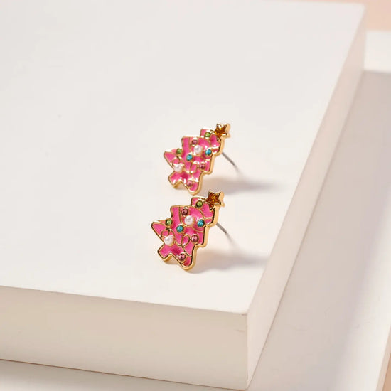 Holiday Tree Stud Earrings - Pink