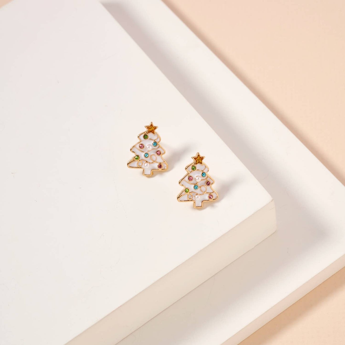 Holiday Tree Stud Earrings - White
