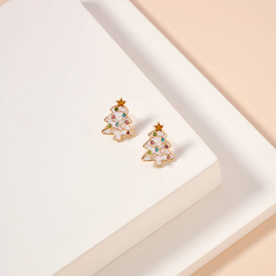 Holiday Tree Stud Earrings - White