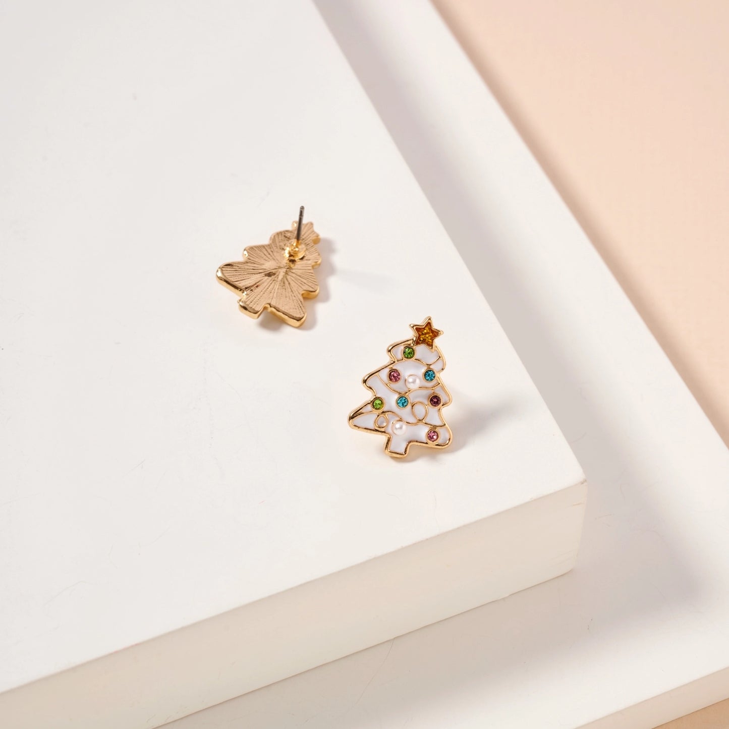 Holiday Tree Stud Earrings - White