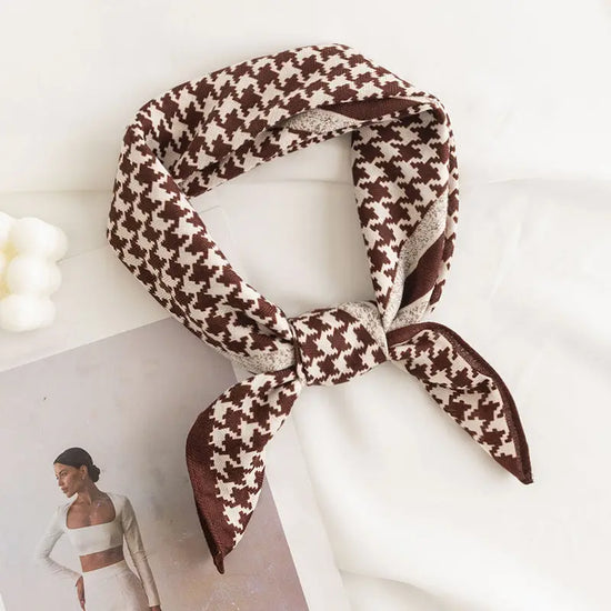 Classic Houndstooth Square Scarf - Brown