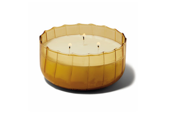 Ripple Transparent Tan Ribbed Glass Candle - Golden Ember - 12 oz.