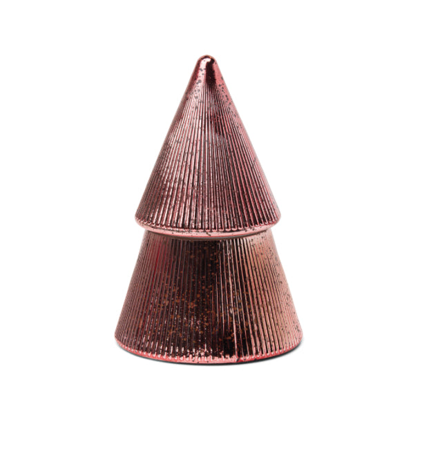 Pink Ribbed Mercury Stacked Tree Candle - Pink Peppermint