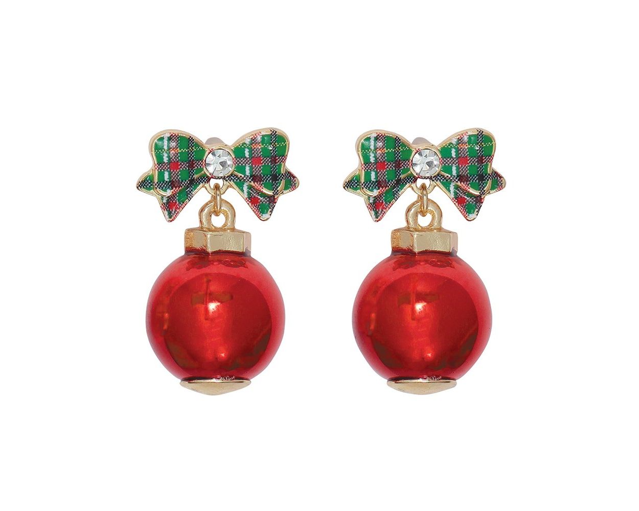 Bauble Earrings with Plaid Bow