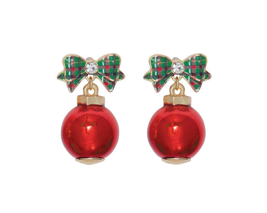 Bauble Earrings with Plaid Bow