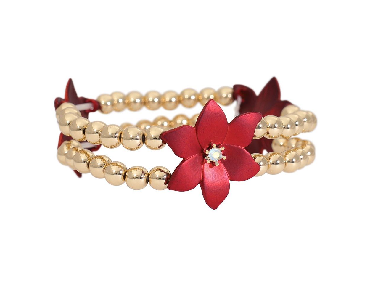 Gold Bead Bracelet with Poinsettias