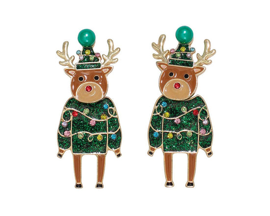 Crystal Reindeer Holiday Earrings