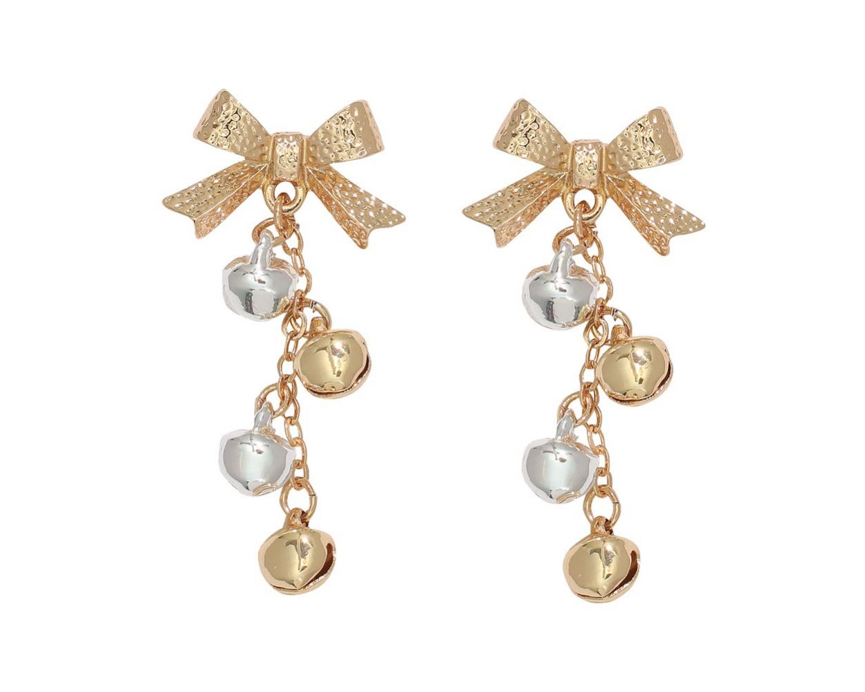 Gold & SIlver Bow Earrings with Bells