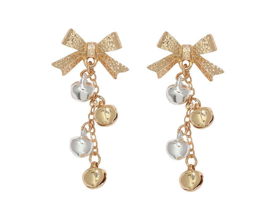 Gold & SIlver Bow Earrings with Bells