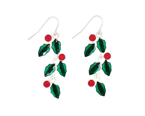 Crystal Holly Holiday Earrings