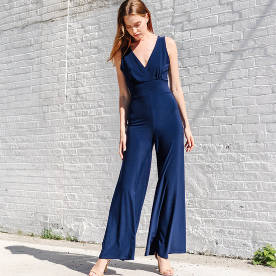 V-Neck Jumpsuit - Navy