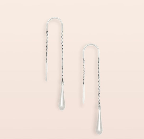 Teardrop Threader Earrings - Sterling Silver