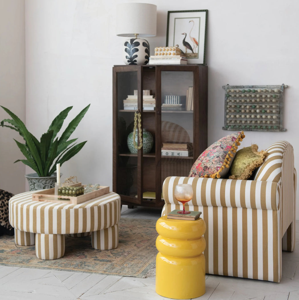 Fabric Upholstered Striped Table/Ottoman