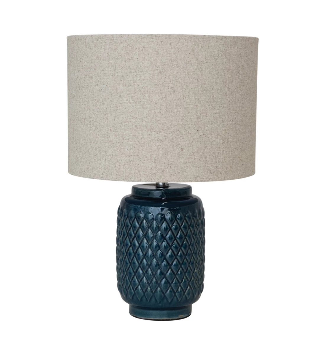 Embossed Ceramic Table Lamp with Linen Shade