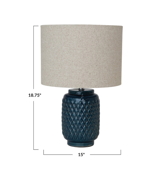 Embossed Ceramic Table Lamp with Linen Shade