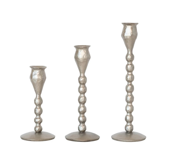 Hand-Forged Cast Iron Ball Taper Candle Holders - 8 inches