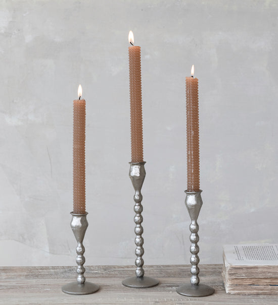 Hand-Forged Cast Iron Ball Taper Candle Holders - 9 1/2 inches