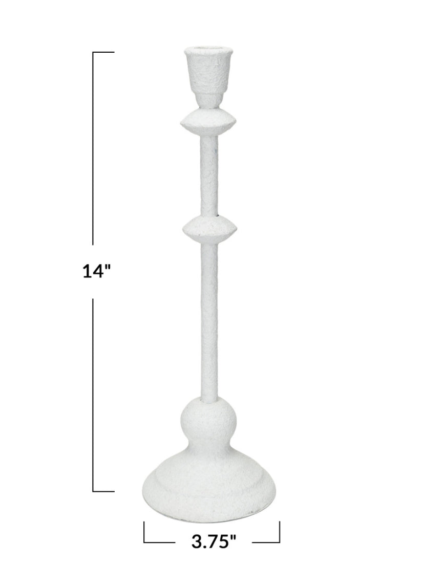Textured Metal Taper Holder, Antique White