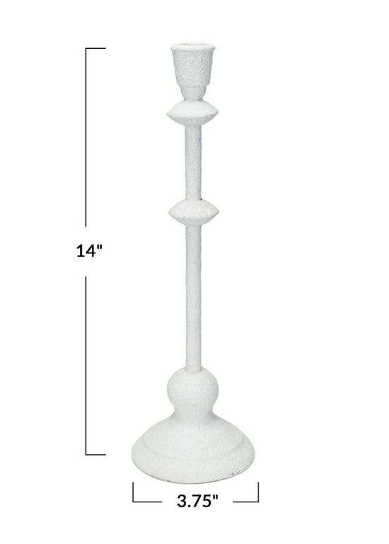 Textured Metal Taper Holder, Antique White